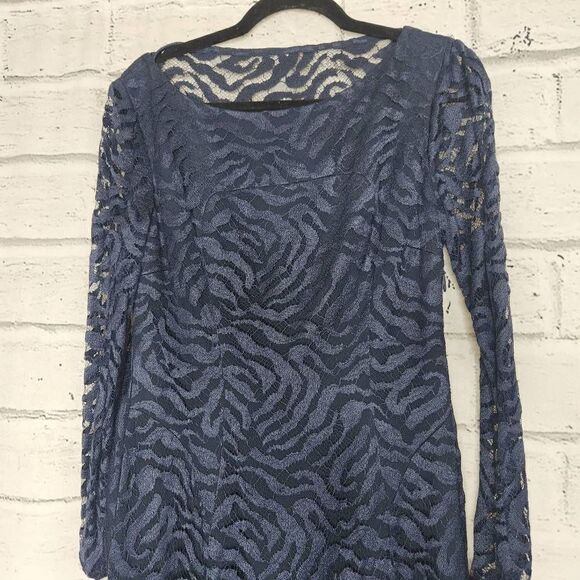 Monique Lhuillier Lined Lace Silk Gown Dress Navy Size 10 - Picture 2 of 16